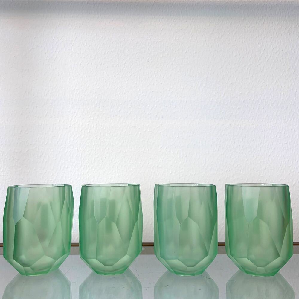 Rachel Zoe Frosted Geometric Acrylic Glass Set of 4 Mint Green Indoor Outdoor